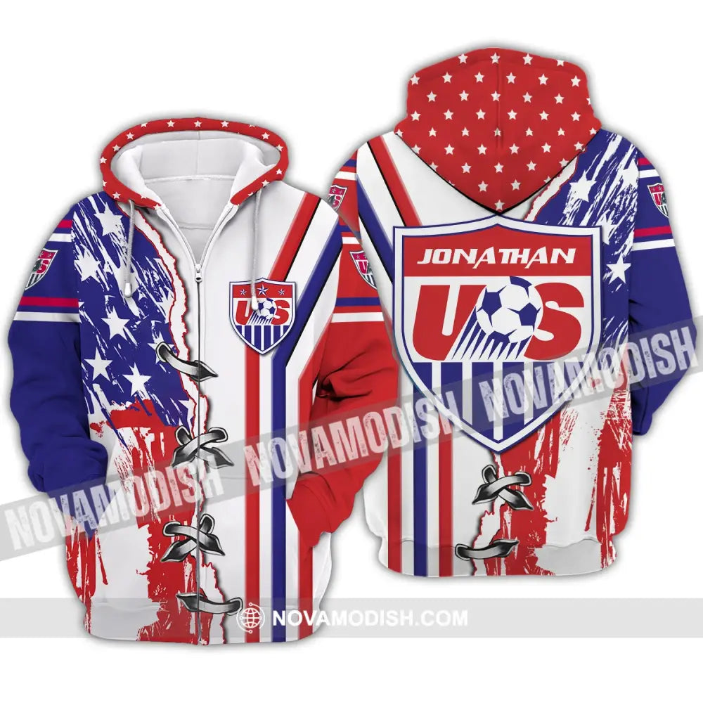 Unisex Shirt - Custom Name Shirt - USA Soccer Zipper Hoodie / S T-shirt