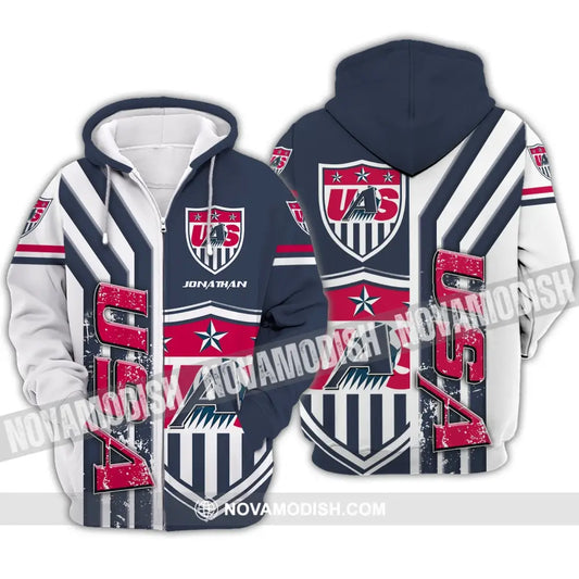 Unisex Shirt - Custom Name Shirt - USA Three Stars Zipper Hoodie / S T-shirt