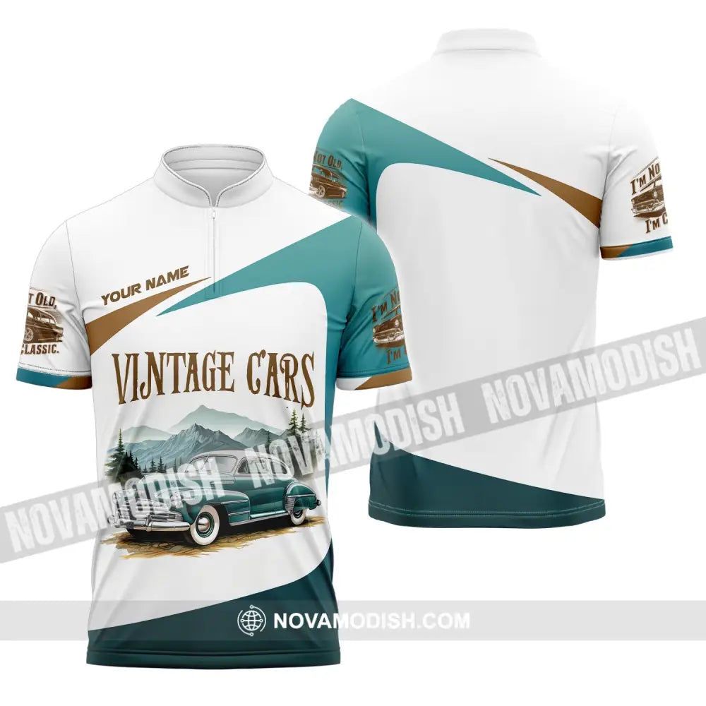 Unisex Shirt Custom Name Vintage Car Polo Long Sleeve Gift For Lover Zipper / S T-Shirt