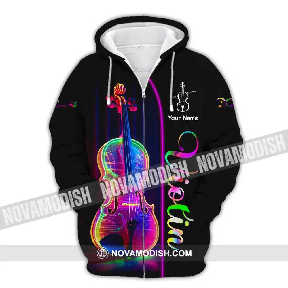 Unisex Shirt Custom Name Violin T-Shirt Player Shirts Violinist Gift Zipper Hoodie / S