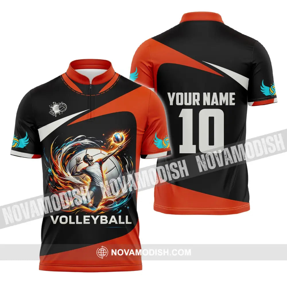 Unisex Shirt Custom Name Volleyball T-Shirt For Club Gift Players Zipper Polo / S T-Shirt