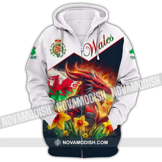 Unisex Shirt Custom Name Wales Polo Long Sleeve Gift For Lover Zipper Hoodie / S T-Shirt