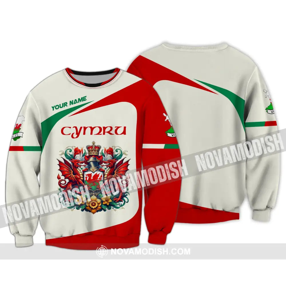 Unisex Shirt Custom Name Wales T-Shirt Cymru Long Sleeve / S