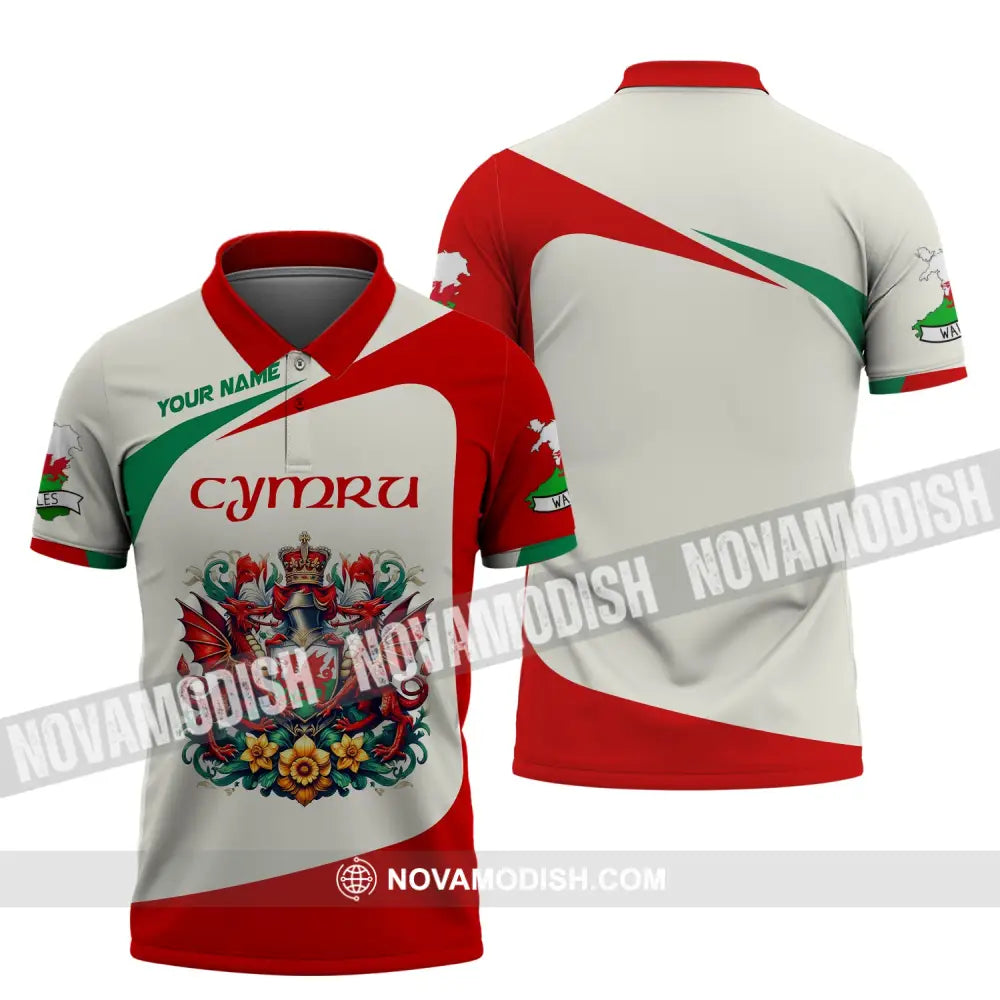 Unisex Shirt Custom Name Wales T-Shirt Cymru Polo / S