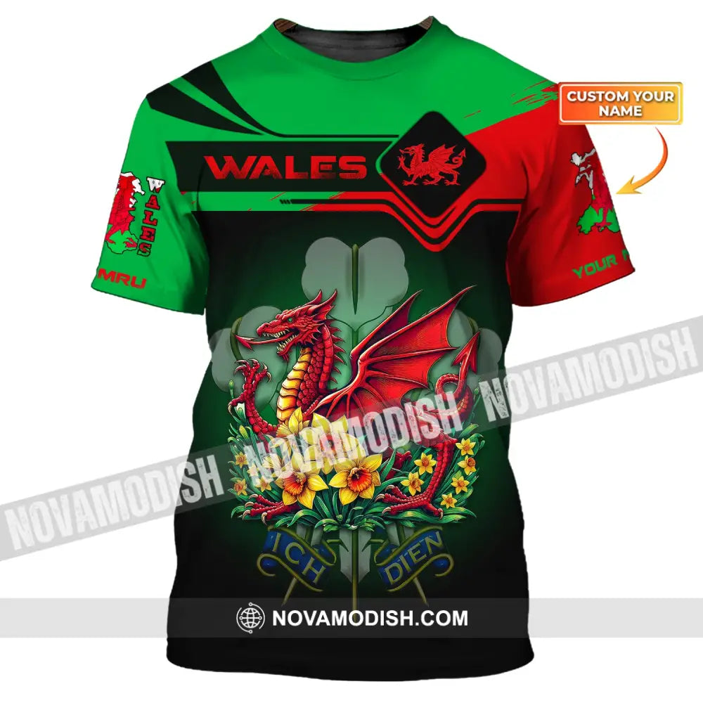 Unisex Shirt Custom Name Wales T-Shirt Welsh Dragon Cymru