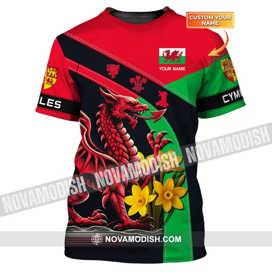 Unisex Shirt Custom Name Wales T-Shirt Welsh Dragon Cymru