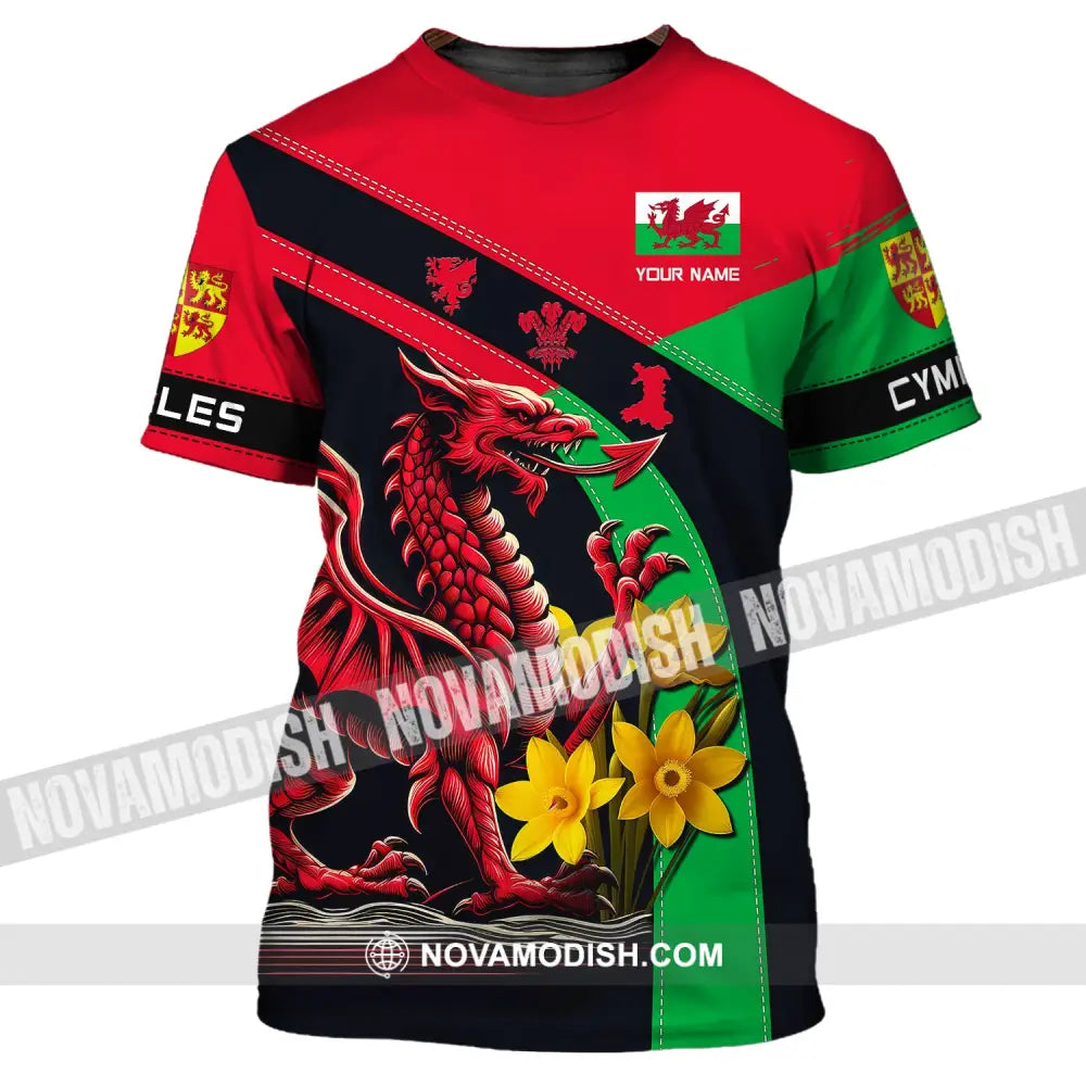 Unisex Shirt Custom Name Wales T-Shirt Welsh Dragon Cymru / S