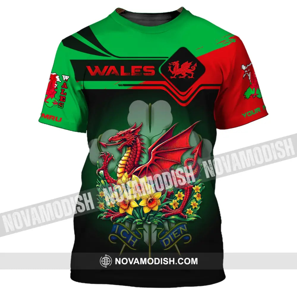 Unisex Shirt Custom Name Wales T-Shirt Welsh Dragon Cymru / S