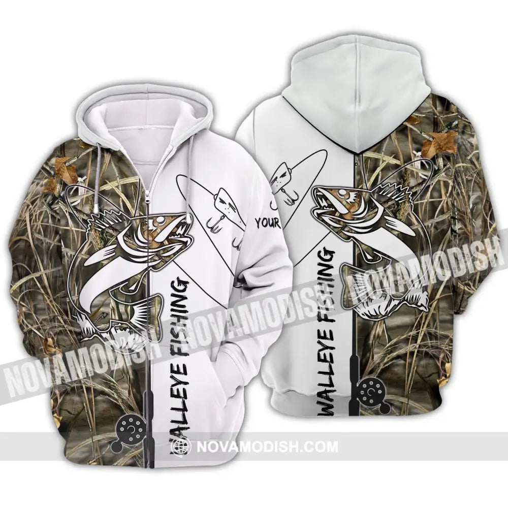 Unisex Shirt - Custom Name Walleye Fishing Shirt Zipper Hoodie / S T-shirt
