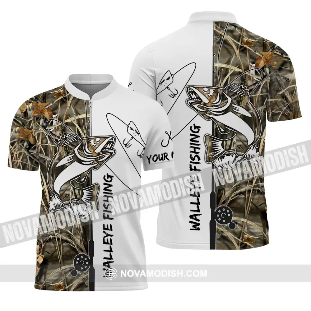 Unisex Shirt - Custom Name Walleye Fishing Shirt Zipper Polo Shirt / S T-shirt