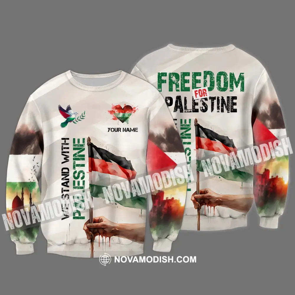 Unisex Shirt - Custom Name Shirt We Stand With Palestine Long Sleeve / S T-shirt