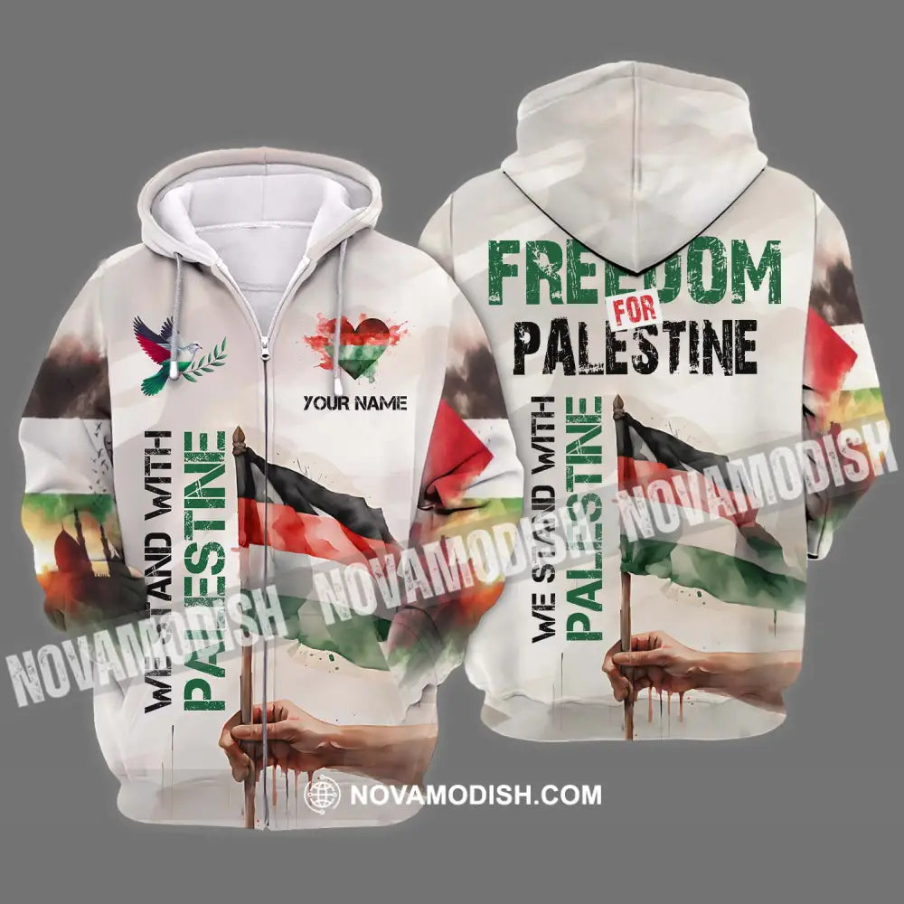 Unisex Shirt - Custom Name Shirt We Stand With Palestine Zipper Hoodie / S T-shirt