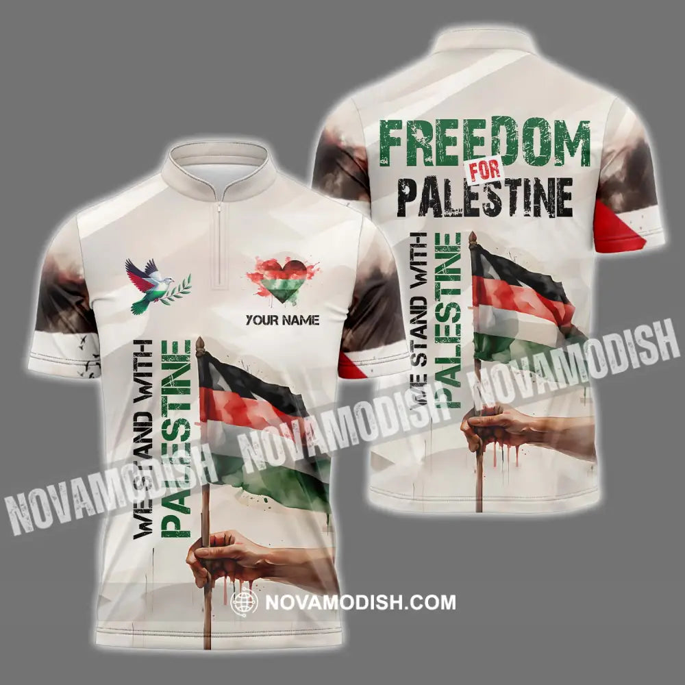 Unisex Shirt - Custom Name Shirt We Stand With Palestine Zipper Polo Shirt / S T-shirt