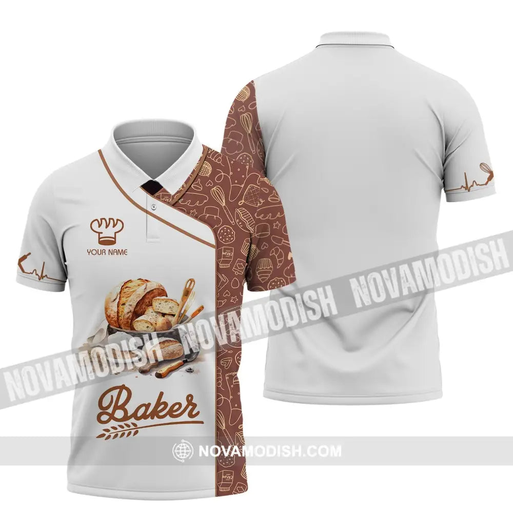 Unisex Shirt - Custom Name White Shirt - Baker Making Bake Shirt Polo Shirt / S T-shirt
