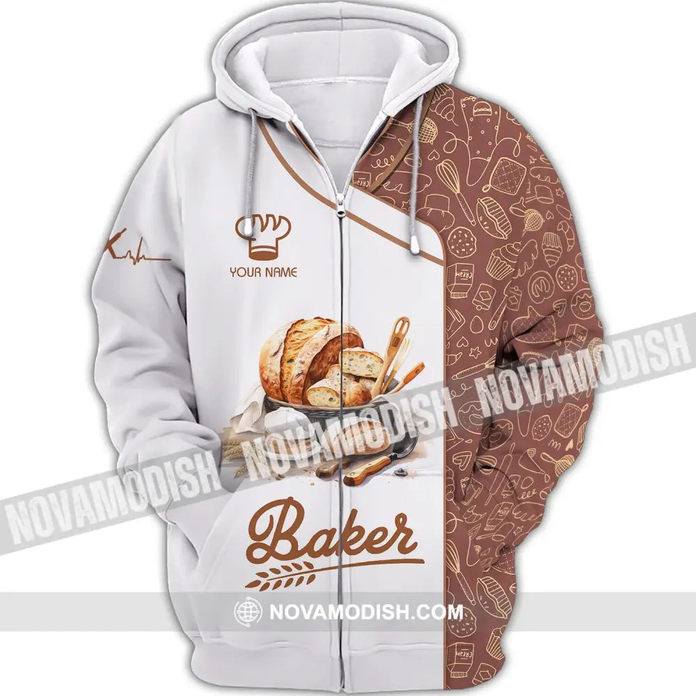 Unisex Shirt - Custom Name White Shirt - Baker Making Bake Shirt Zipper Hoodie / S T-shirt