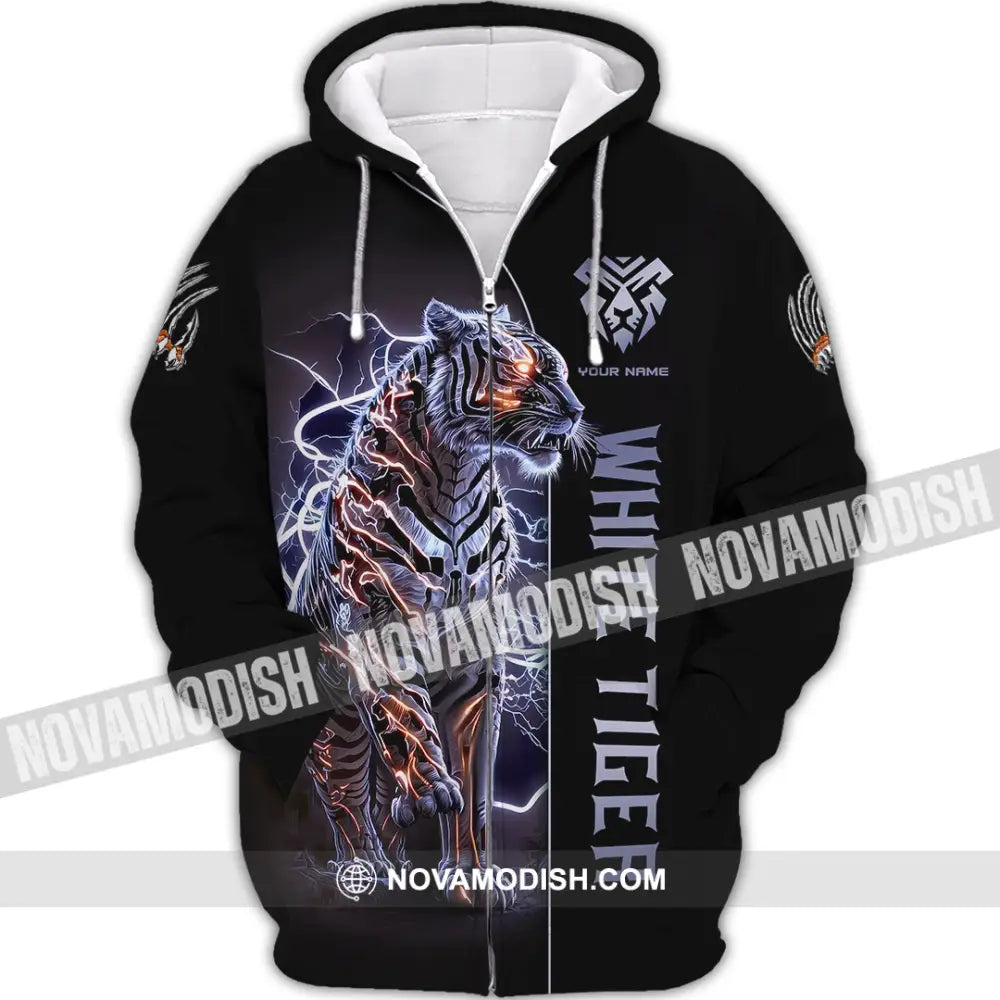 Unisex Shirt Custom Name White Tiger T-Shirt Animal Lover Gift Zipper Hoodie / S T-Shirt