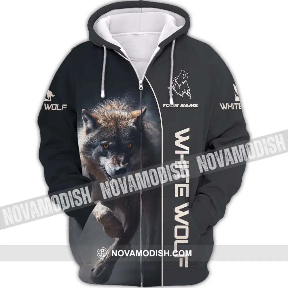 Unisex Shirt - Custom Name Shirt - White Wolf Shirt - White Wolf Name Zipper Hoodie / S T-shirt