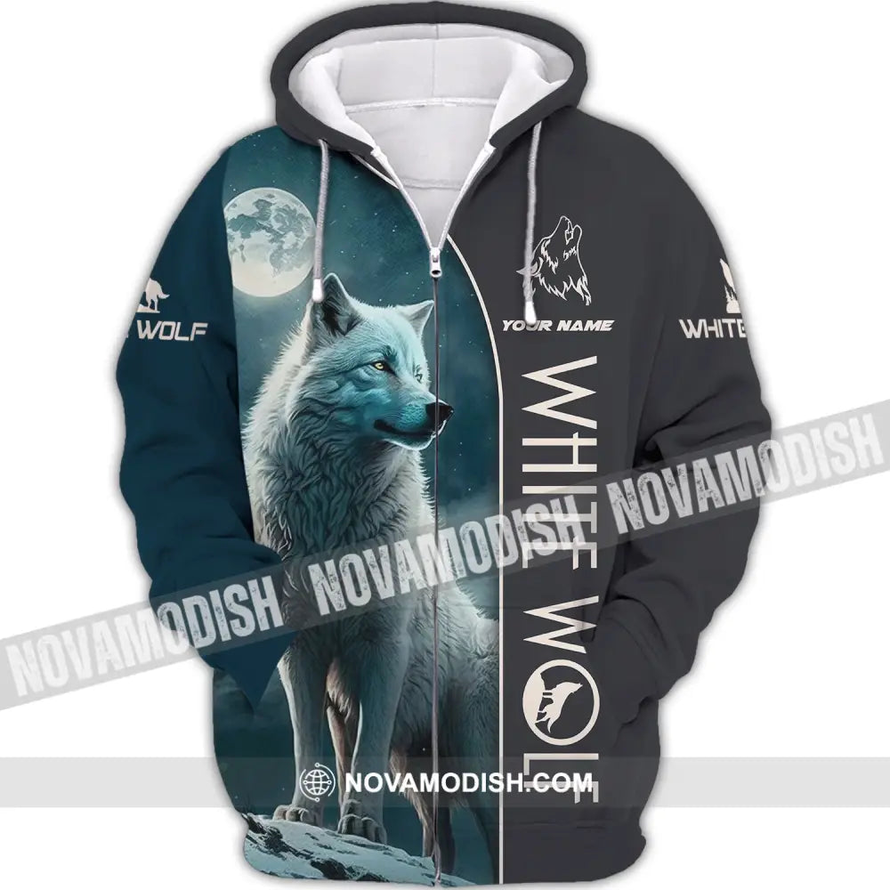 Unisex Shirt - Custom Name Shirt - White Wolf Shirt - White Wolf Zipper Hoodie / S T-shirt