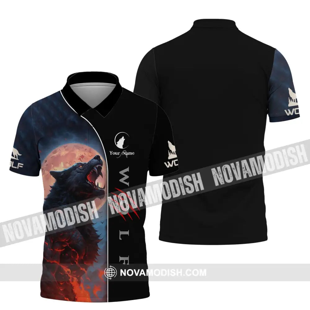 Unisex Shirt - Custom Name Shirt - Wolf And Red Moon Shirt Polo Shirt / S T-shirt