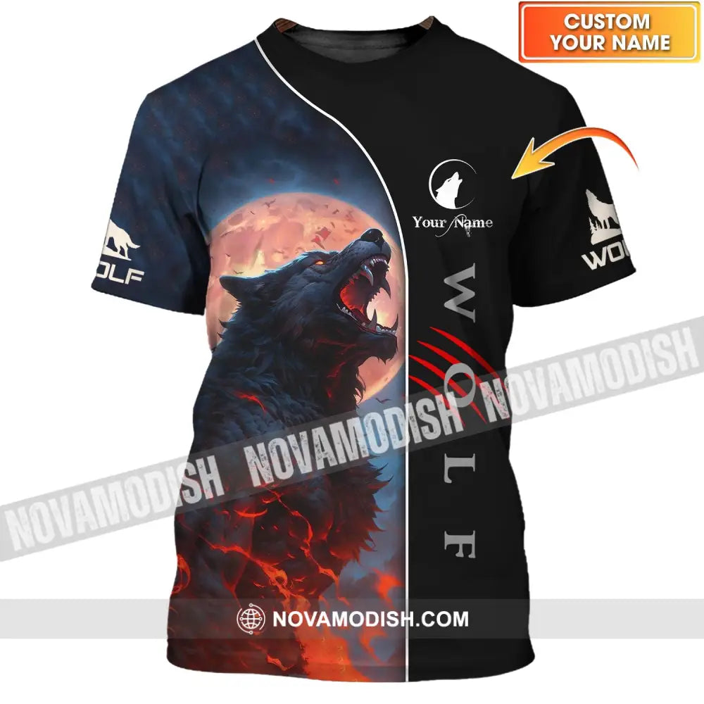 Unisex Shirt - Custom Name Shirt - Wolf And Red Moon Shirt T-shirt