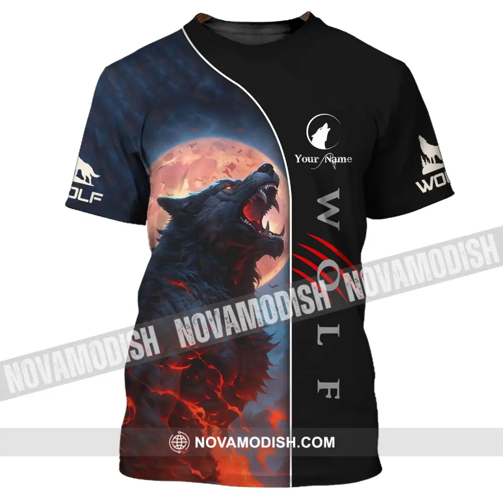 Unisex Shirt - Custom Name Shirt - Wolf And Red Moon Shirt T-Shirt / S T-shirt