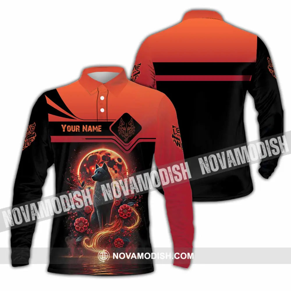Unisex Shirt Custom Name Wolf Lone Long Sleeve Polo / S T-Shirt