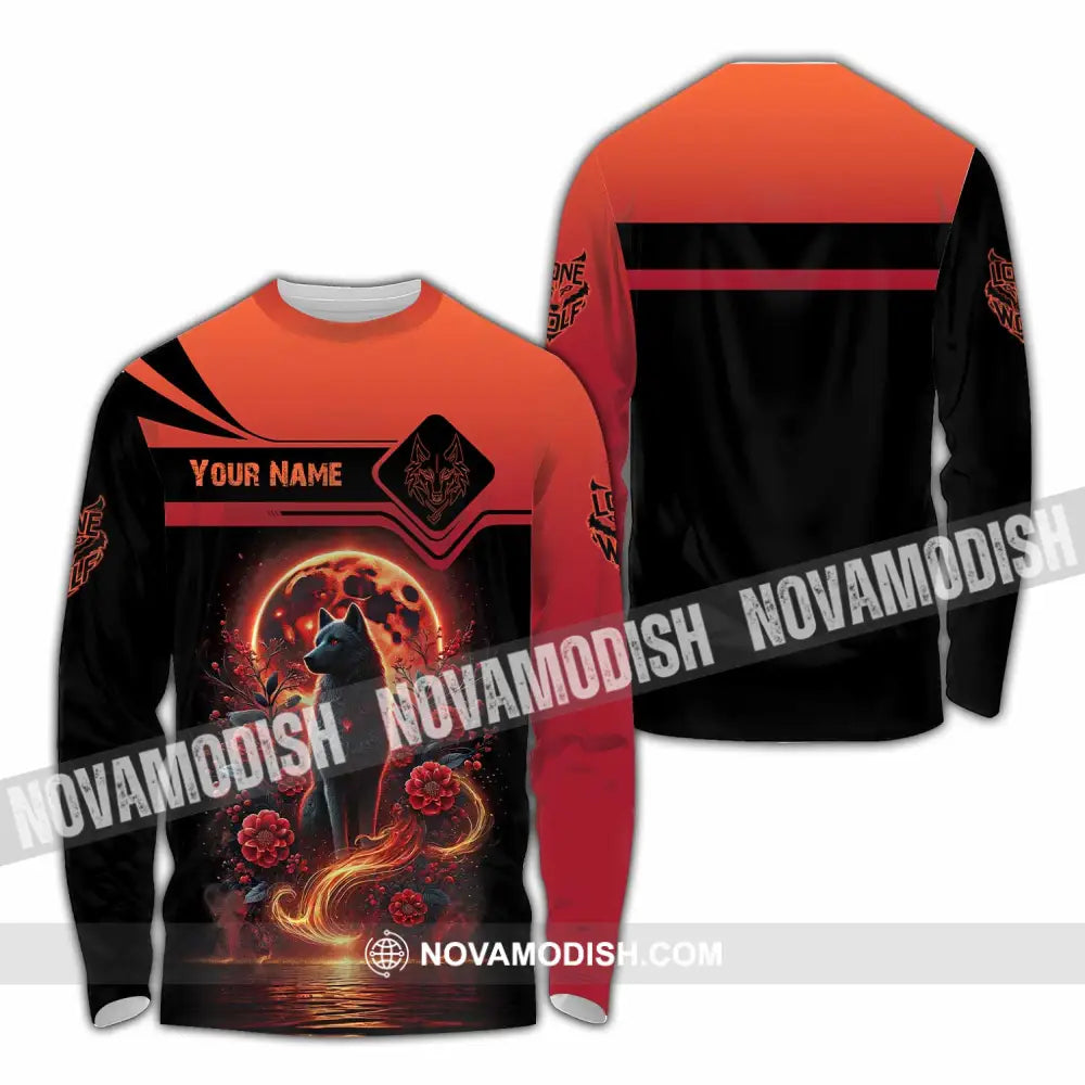 Unisex Shirt Custom Name Wolf Lone Long Sleeve / S T-Shirt