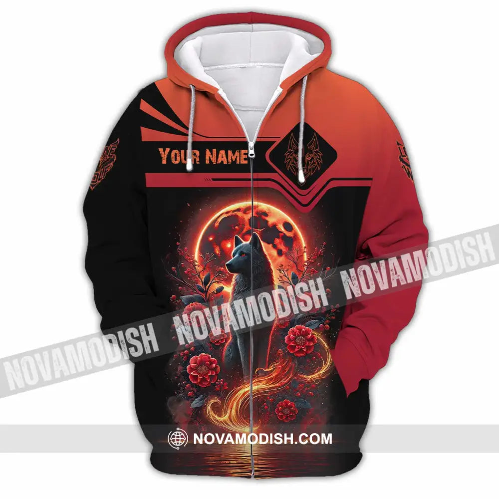 Unisex Shirt Custom Name Wolf Lone Zipper Hoodie / S T-Shirt