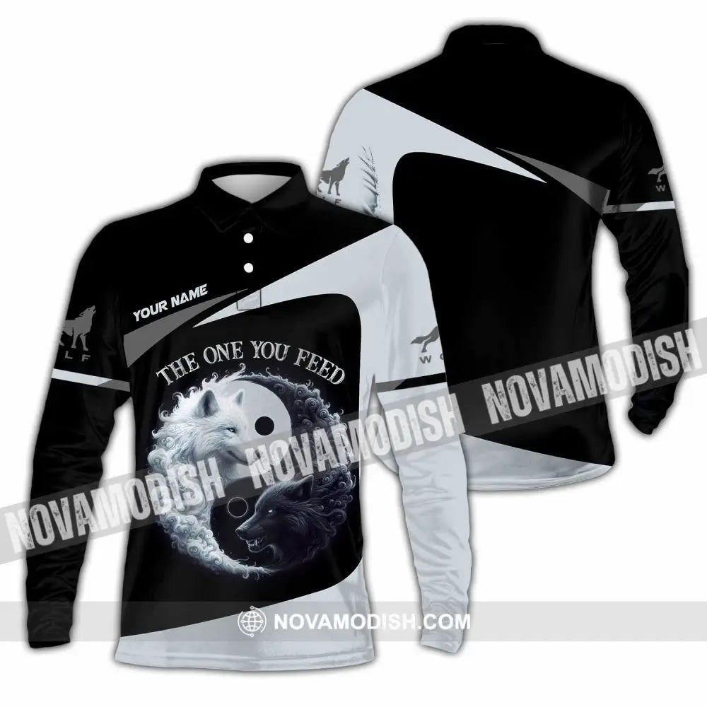 Unisex Shirt Custom Name Wolf The One You Feed Long Sleeve Polo / S T-Shirt