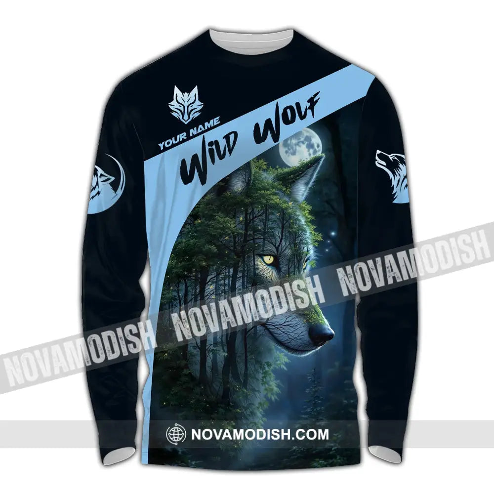 Unisex Shirt Custom Name Wolf Wild Long Sleeve / S T-Shirt