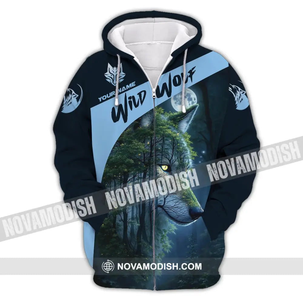 Unisex Shirt Custom Name Wolf Wild Zipper Hoodie / S T-Shirt