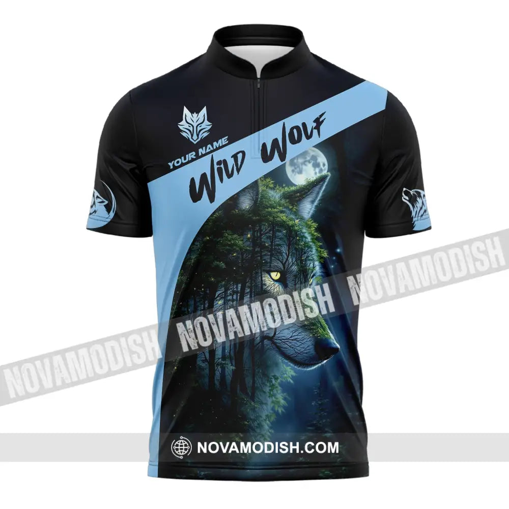 Unisex Shirt Custom Name Wolf Wild Zipper Polo / S T-Shirt