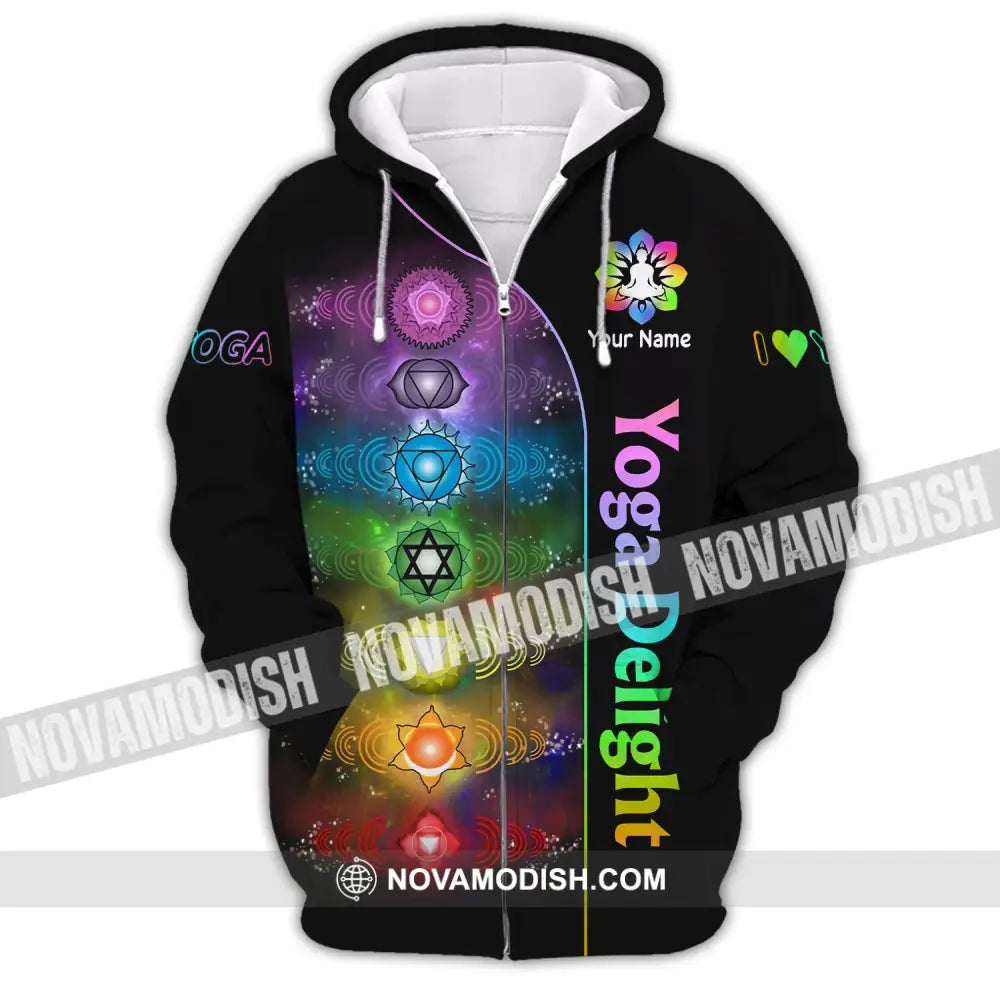 Unisex Shirt Custom Name Yoga Delight Love Hoodie Polo Long Sleeve Zipper / S T-Shirt