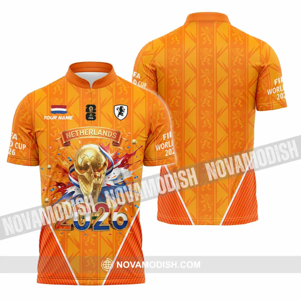 Unisex Shirt - Custom Netherlands World Cup 2026 3D Shirt Zipper Polo Shirt / S T-shirt