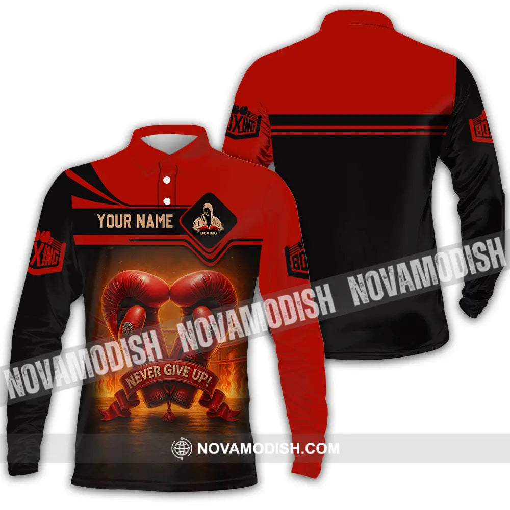 Unisex Shirt - Custom Never Give Up Boxing Shirt Long Sleeve Polo / S T-shirt