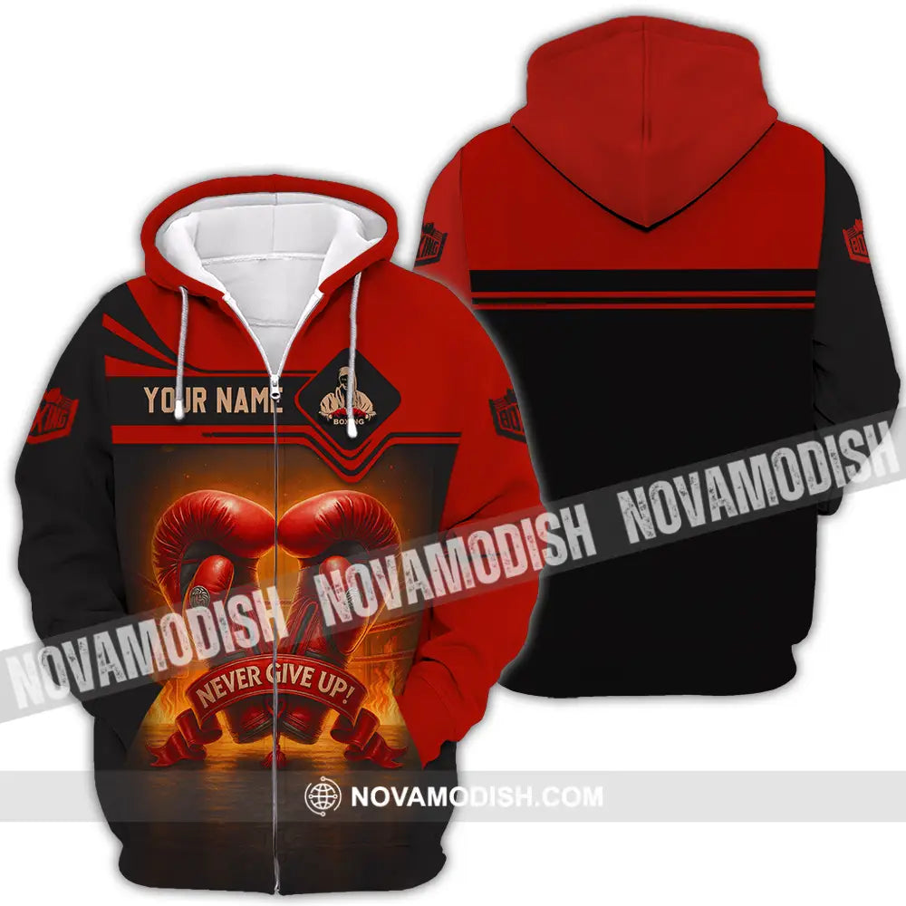 Unisex Shirt - Custom Never Give Up Boxing Shirt Zipper Hoodie / S T-shirt