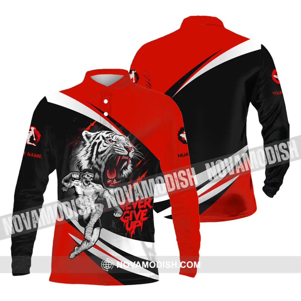 Unisex Shirt - Custom Never Give Up Muay Thai Shirt Long Sleeve Polo / S T-shirt