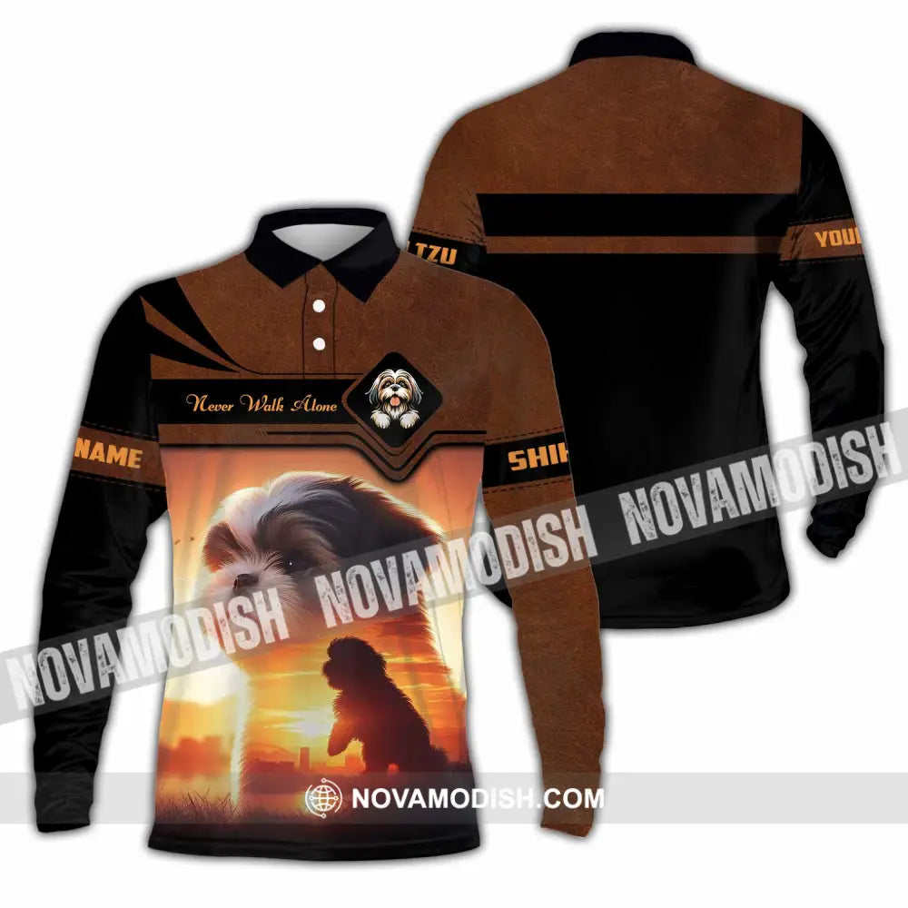 Unisex Shirt - Custom Never Walk Alone Shih Tzu Shirt Long Sleeve Polo / S T-shirt