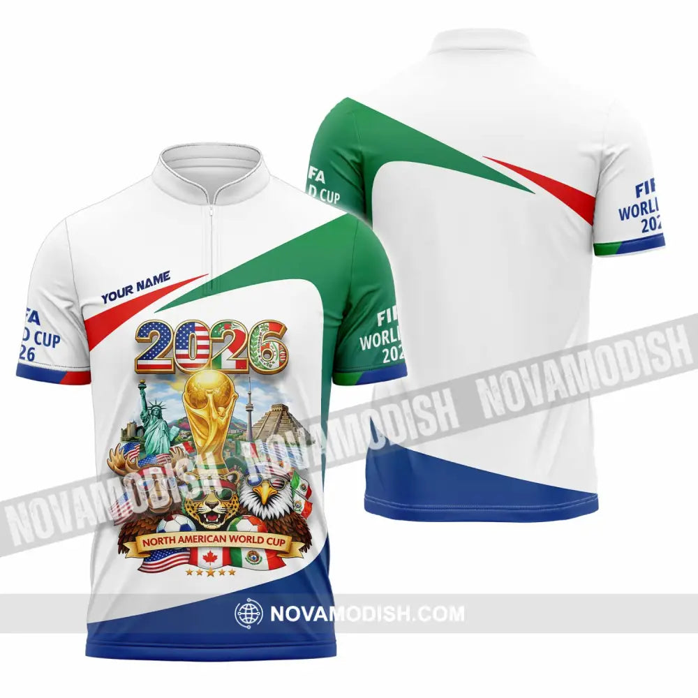 Unisex Shirt - Custom North American FIFA World Cup 2026 3D Shirt Zipper Polo Shirt / S T-shirt