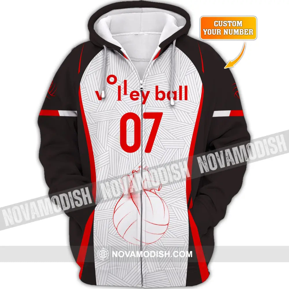 Unisex Shirt Custom Number Volleyball Hoodie Team T-Shirt Gift For Players Zipper / S