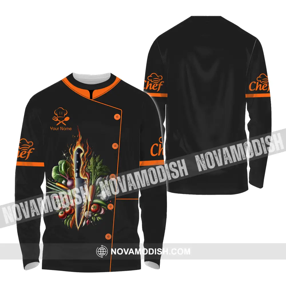 Unisex Shirt - Custom Orange Name Chef Shirt Long Sleeve Shirt / S T-shirt