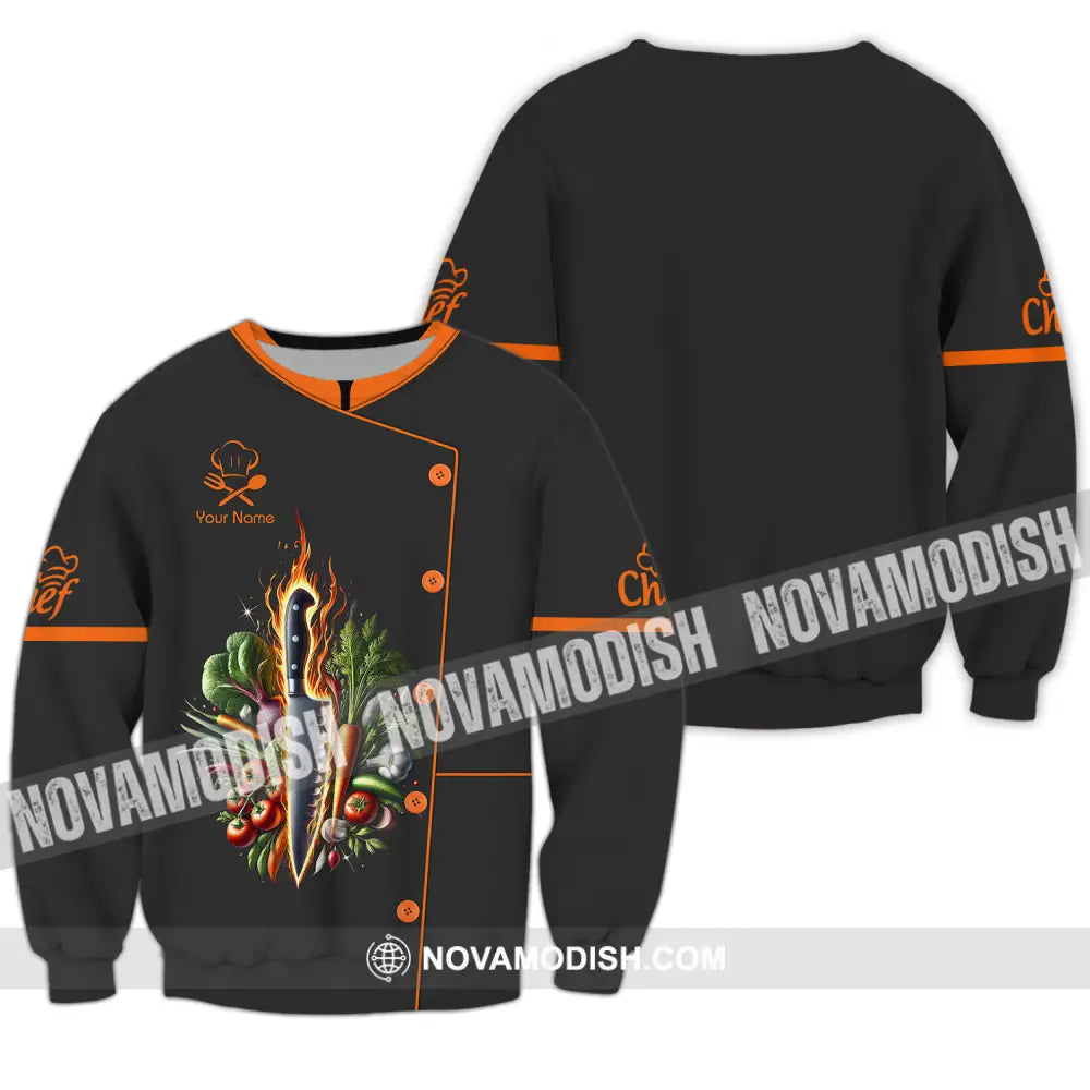 Unisex Shirt - Custom Orange Name Chef Shirt Long Sleeve / S T-shirt