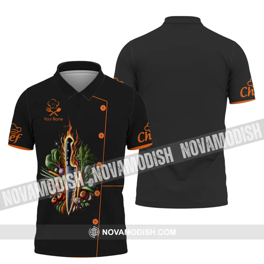Unisex Shirt - Custom Orange Name Chef Shirt Polo Shirt / S T-shirt
