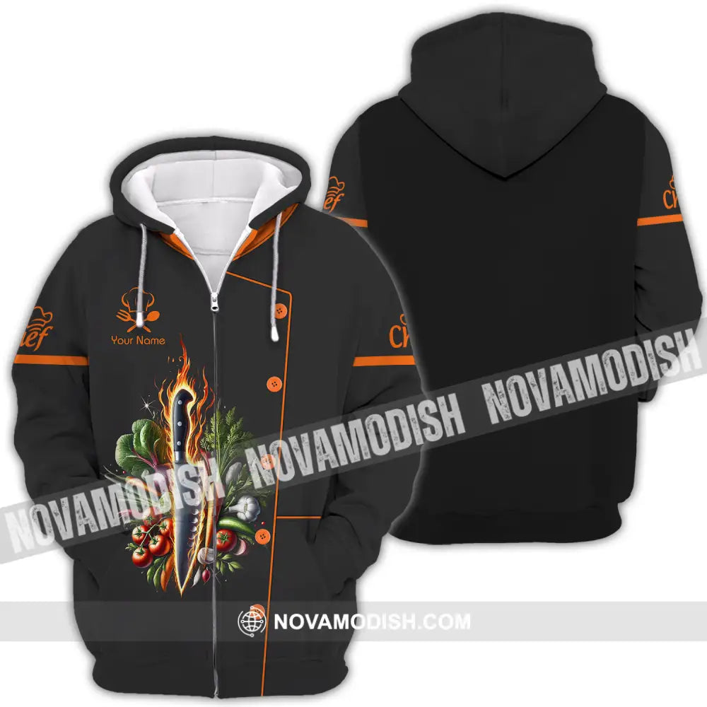 Unisex Shirt - Custom Orange Name Chef Shirt Zipper Hoodie / S T-shirt