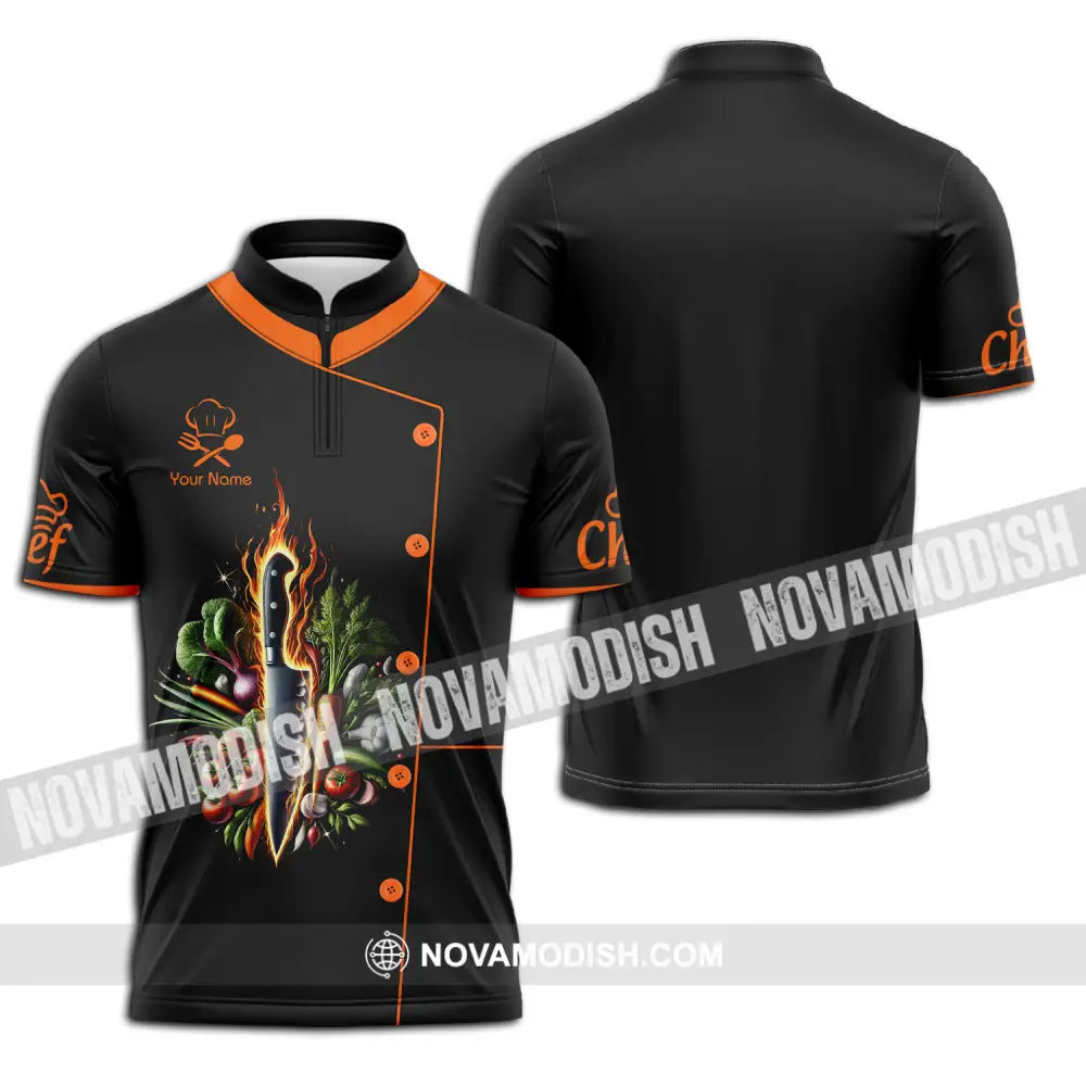 Unisex Shirt - Custom Orange Name Chef Shirt Zipper Polo Shirt / S T-shirt