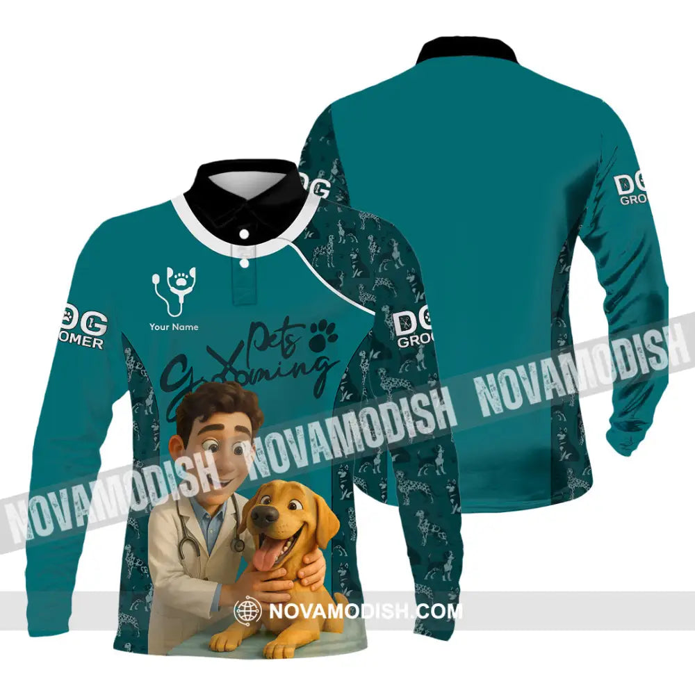 Unisex Shirt - Custom Pets Grooming 3D Shirt Long Sleeve Polo / S T-shirt