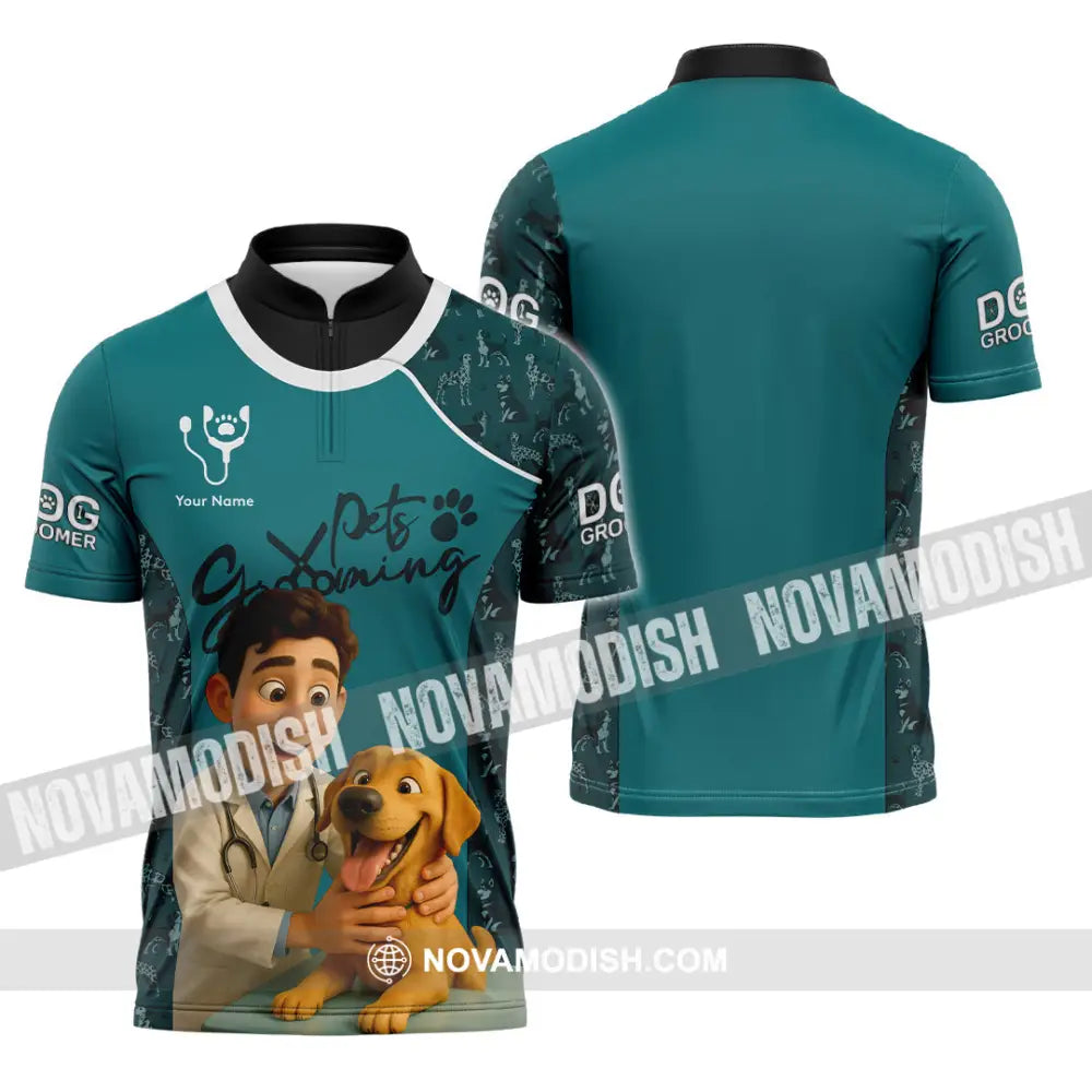 Unisex Shirt - Custom Pets Grooming 3D Shirt Zipper Polo Shirt / S T-shirt