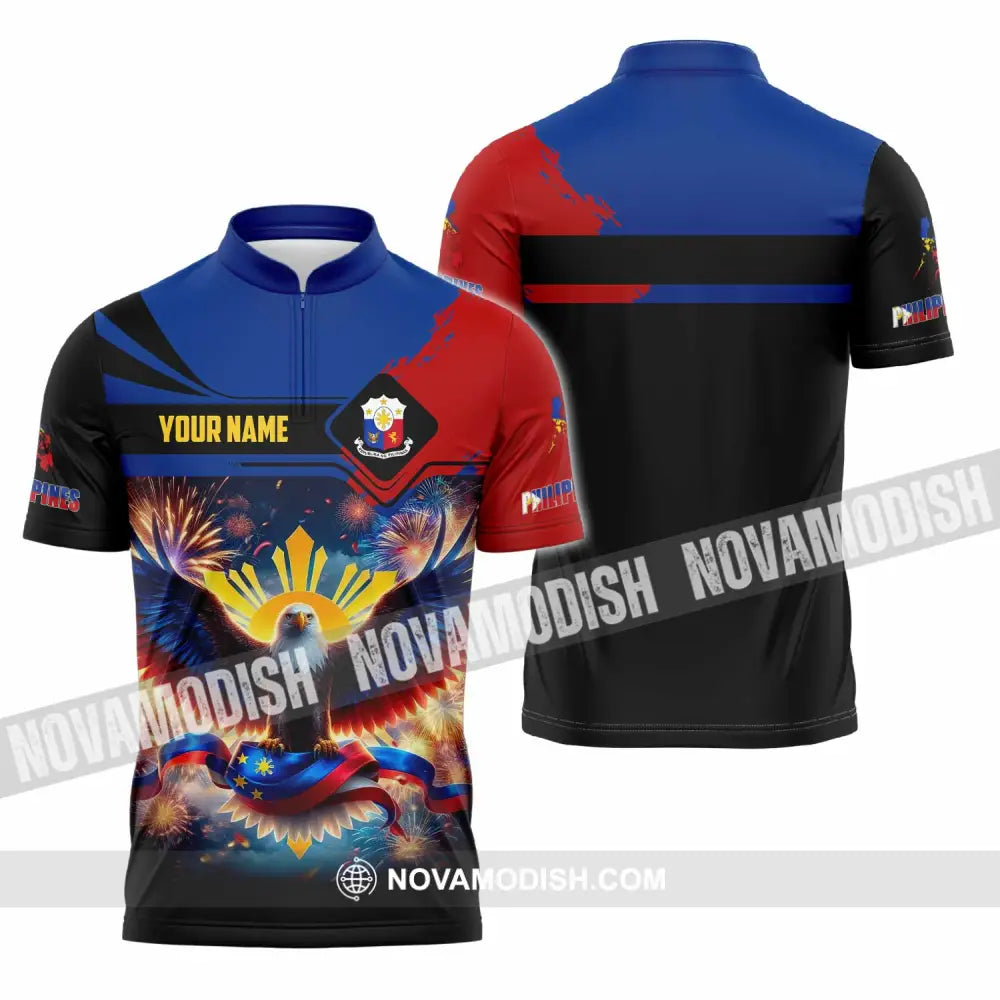 Unisex Shirt - Custom Philippines 3D Shirt Zipper Polo Shirt / S T-shirt
