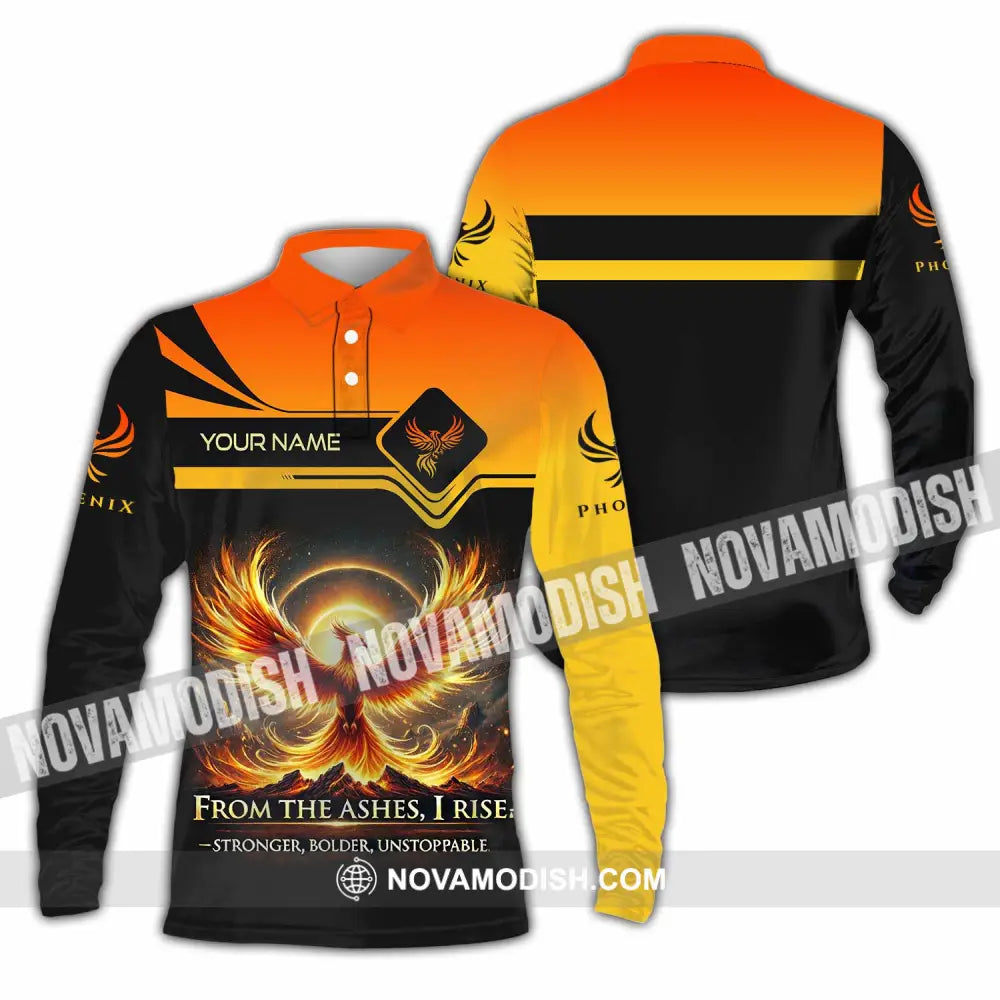 Unisex Shirt - Custom Phoenix From The Ashes I Rise Stronger Bolder Unstoppable Shirt Long Sleeve Polo / S T-shirt