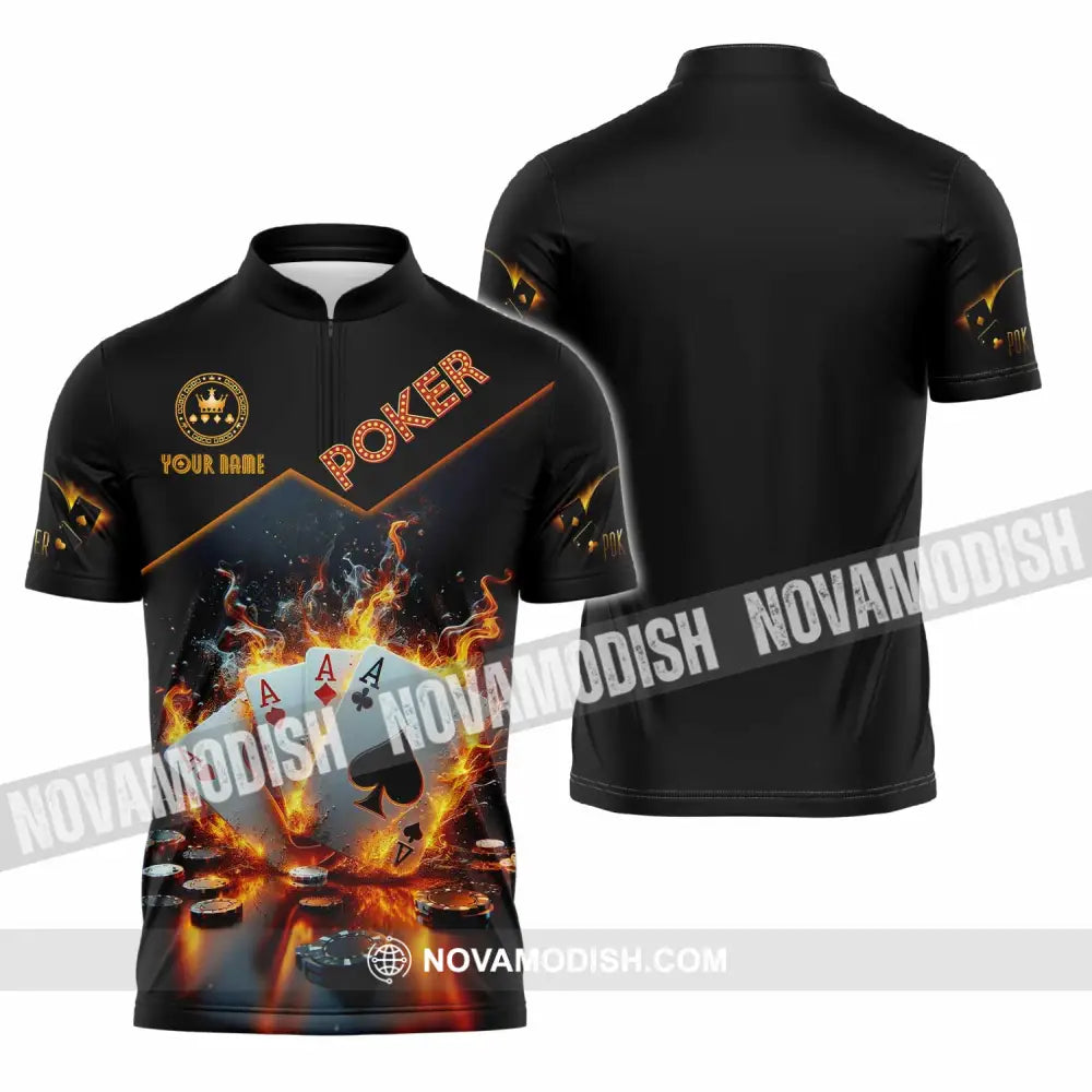 Unisex Shirt - Custom Poker Four Of Aces Card Lover Shirt Zipper Polo Shirt / S T-shirt